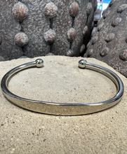 Load image into Gallery viewer, Narrow simple cuff bracelet in rhodium plated brass giving it a shiny silver appearance 