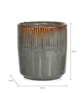Grey Plant Pot with Vertical Linear Pattern 13.5 cm | Ceramic