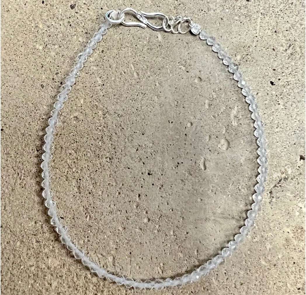 Clear Quartz tiny beaded bracelet with sterling silver extender and s hook closure