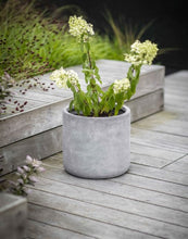 Load image into Gallery viewer, A weatherproof and frostproof fibre clay planter. Minimalist in style with simple straight block shape. 27cm diameter. 