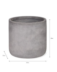 A weatherproof and frostproof fibre clay planter. Minimalist in style with simple straight block shape. 27cm diameter.