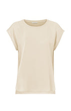 Load image into Gallery viewer, A beautiful silky t shirt in cream. The back is slightly longer and t shirt material