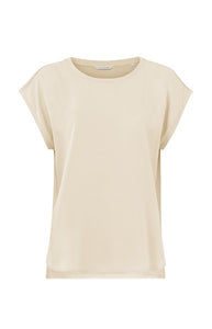 A beautiful silky t shirt in cream. The back is slightly longer and t shirt material