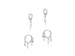 Star Hoop and Lightening Huggie Earring Pack | Silver
