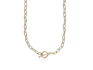 Gold plated chain link necklace with a t bar closure
