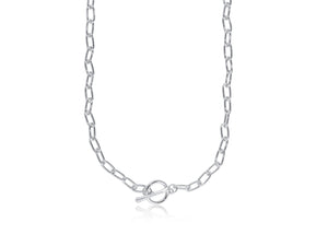 Silver plated link chain necklace with t bar closure