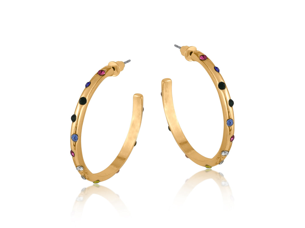 Large gold hoops with a scattering of coloured sparkly stones