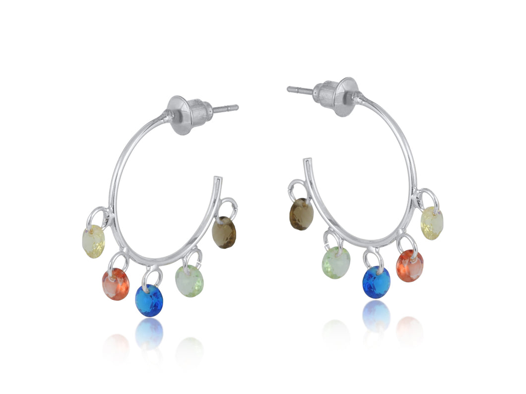 Silver hoops with five colours of glass