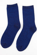 Load image into Gallery viewer, Midnight blue socks with an electric blue metallic fibre 