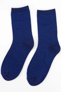Midnight blue socks with an electric blue metallic fibre 