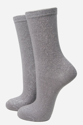 Grey socks with a delicate silver metallic fibre running through them