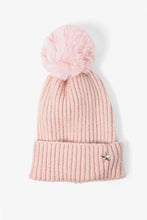 Load image into Gallery viewer, Dusty pink hat with silver star detail and faux fur bobble