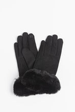 Load image into Gallery viewer, Faux fur trim black gloves