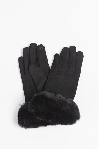 Faux fur trim black gloves