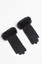 Load image into Gallery viewer, Suede Effect Glove with Faux Fur Trim | Black