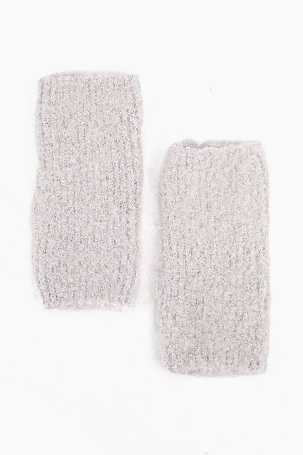 Fingerless hand warmers in soft grey