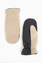 Load image into Gallery viewer, Faux sheepsking mittens in cream with soft, flexible faux leather on the palms 