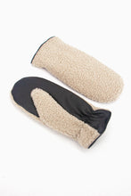 Load image into Gallery viewer, Faux sheepsking mittens in cream with soft, flexible faux leather on the palms 