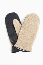 Load image into Gallery viewer, Faux sheepsking mittens in cream with soft, flexible faux leather on the palms 