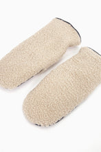 Load image into Gallery viewer, Faux sheepsking mittens in cream with soft, flexible faux leather on the palms 