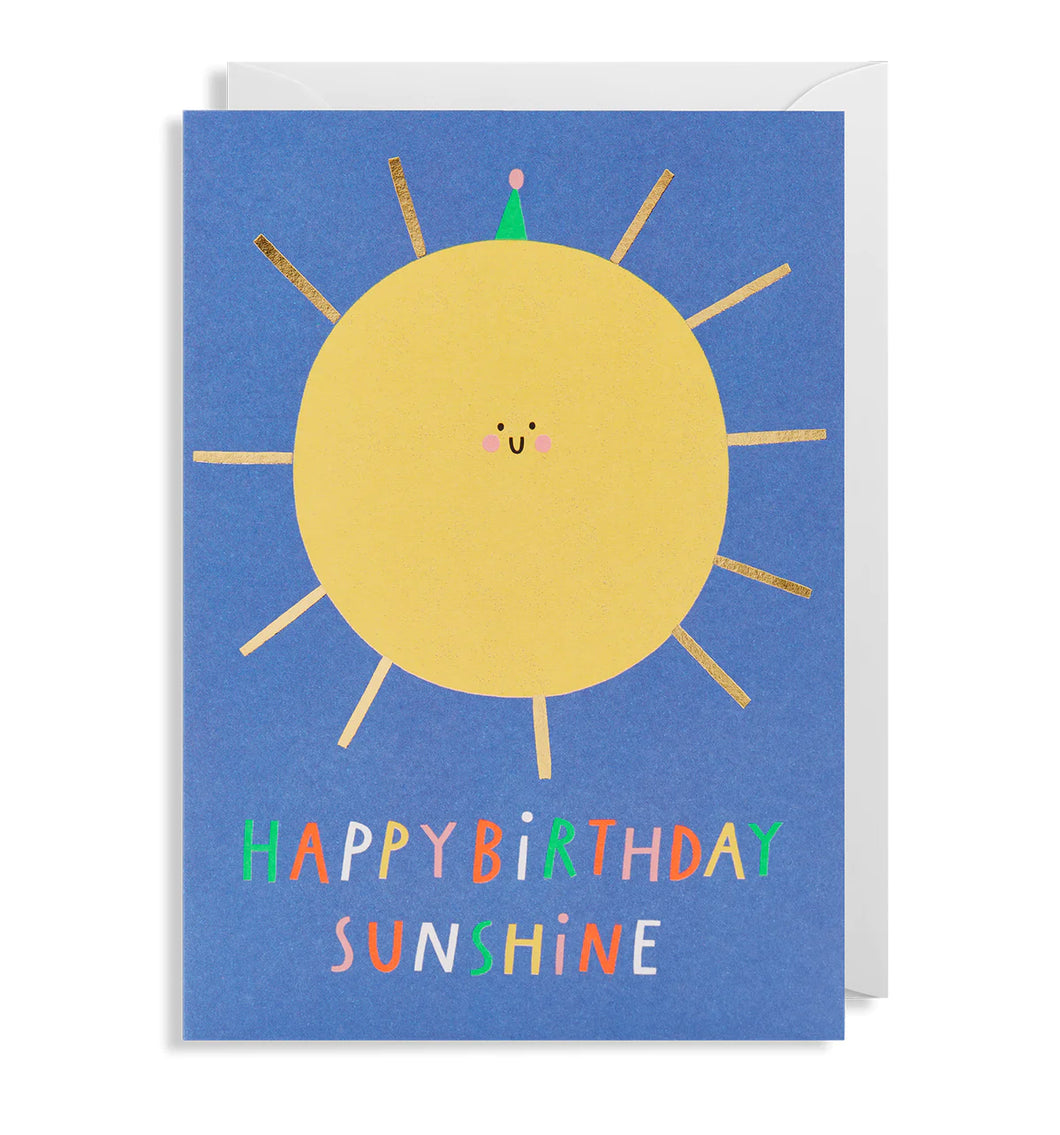 A happy card with a big sunshine and the words 'happy birthday sunshine'.