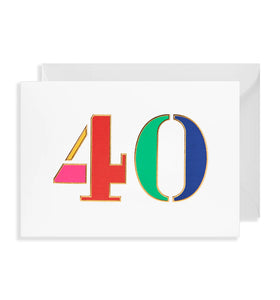 Colourful fortieth birthday card on white background
