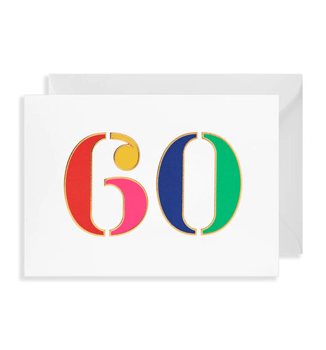 Sixtieth Birthday Card. Brightly coloured numbers on a white background