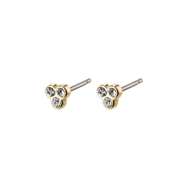 Caily Gold Plated Triple Crystal Stud Earrings