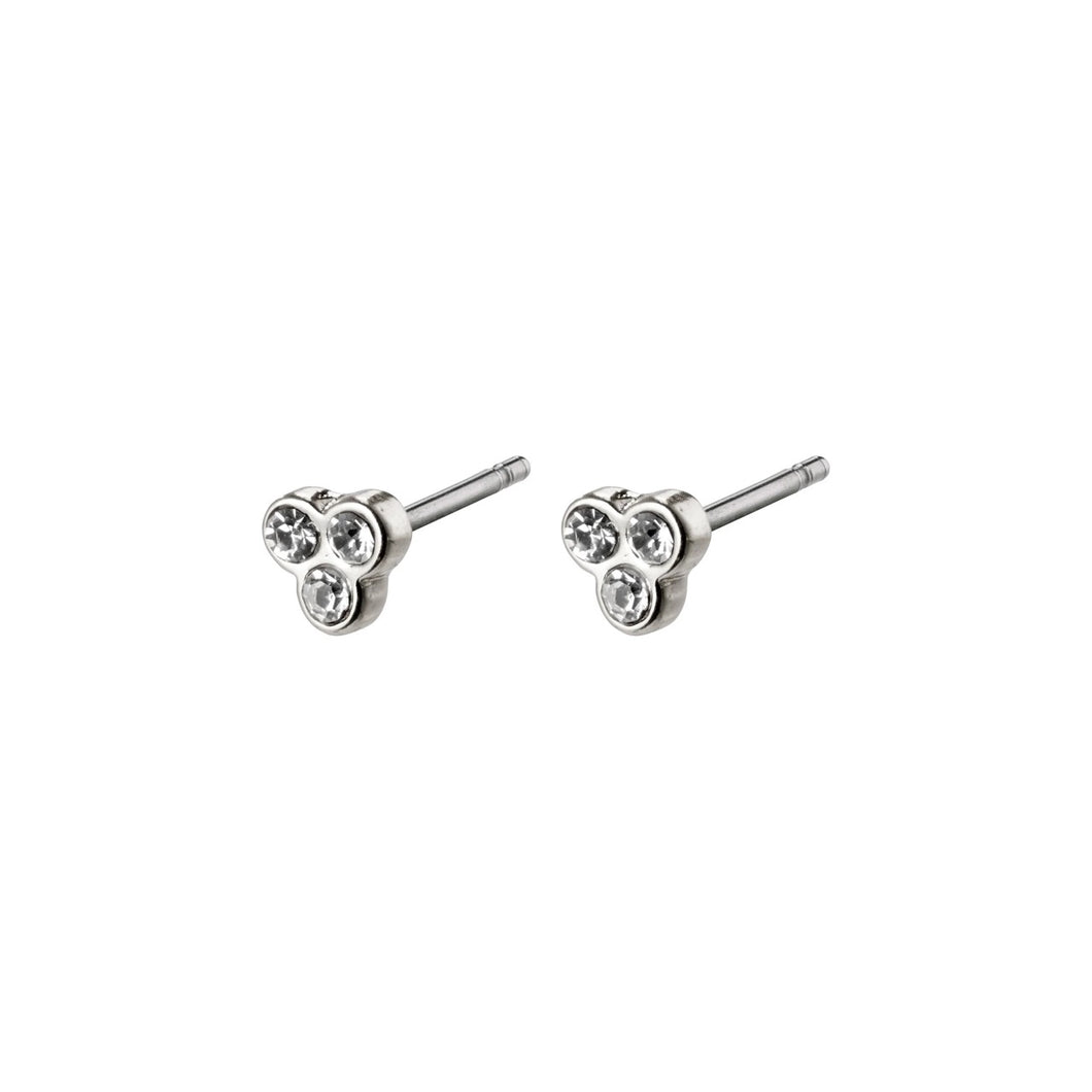Triple crystal stud earrings - silver plated
