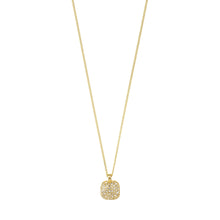 Load image into Gallery viewer, Gold necklace with a square pendant encrusted in crystals - recycled £75%