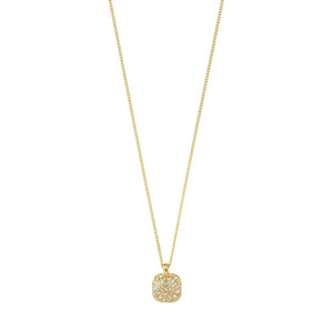 Gold necklace with a square pendant encrusted in crystals - recycled £75%