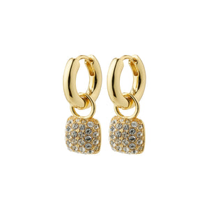 Gold huggie hoops with crystal encrusted square drops