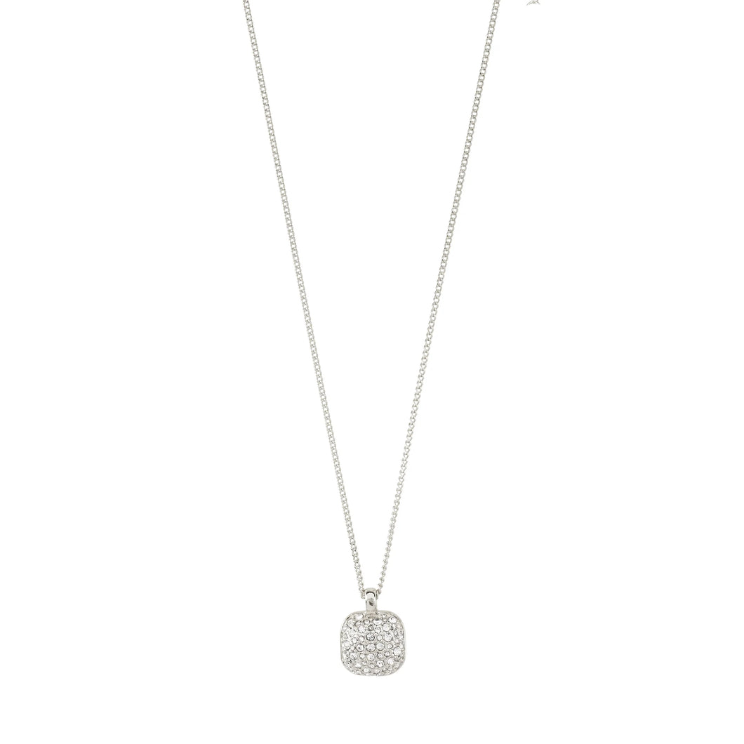 Elegant silver necklace with square pendant encrusted in crystals.  With a choice of 4 lengths