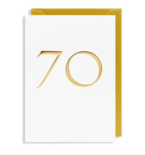 Seventieth Birthday Card White card with gold embossed numbers