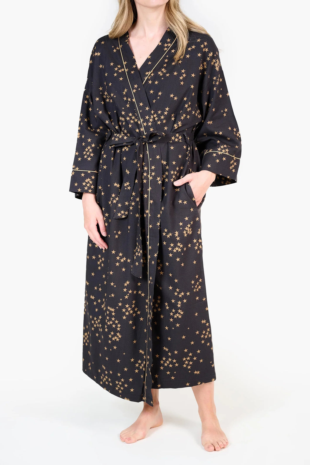 Celestial design robe - gold stars on dark grey 