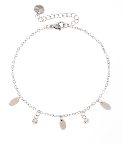 Crystal and Oval Charm Bracelet | Silver