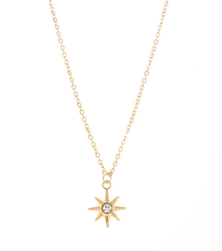 Small gold star with cubic zirconia centre on a chain necklace