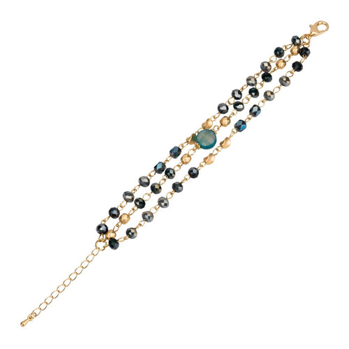 Blue gem stone triple strand bracelet