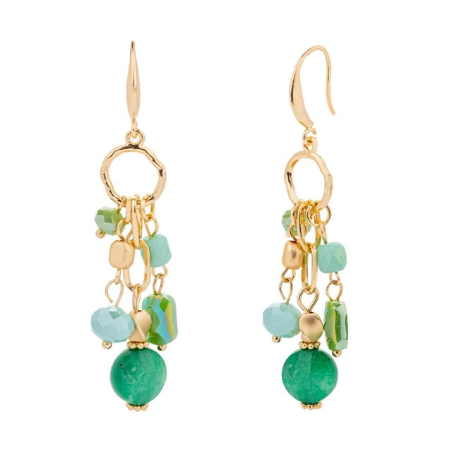 Semi-precious Gem Short Cascade Earrings | Green and Gold