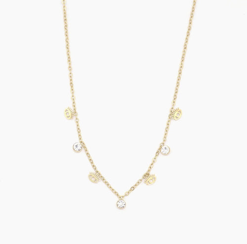 Tiny Eye and Crystal Necklace | Gold Plated