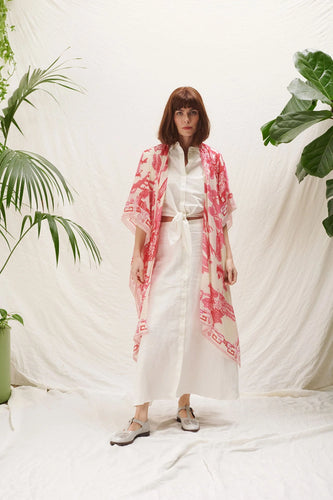 bright pink and white long lightweight kimono throwover 