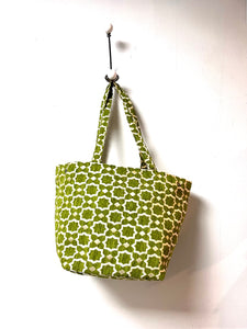 Tote bag in Moroccan design in green,  cream and gold