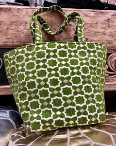 Moroccan Design Velvet Tote Bag | Green