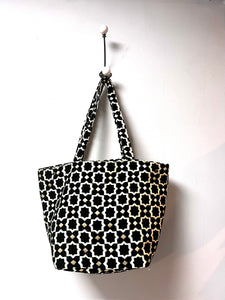 Islamic design black, cream and gold velvet tote bag