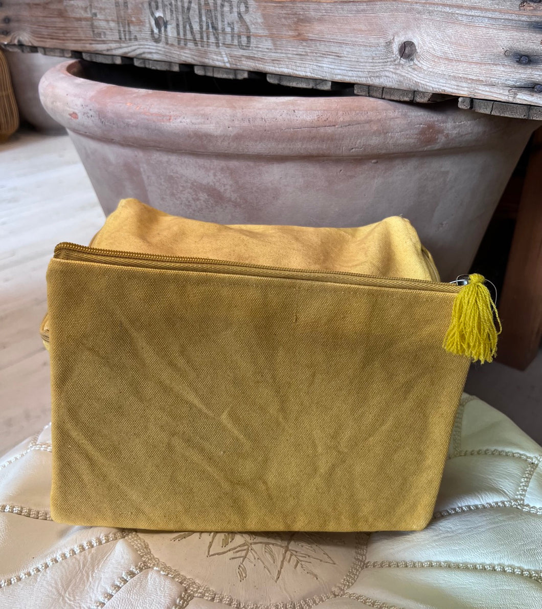 Yellow canvas zip up pouch - Large 26 X 18 cm