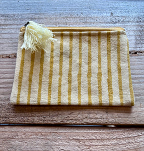 Striped canvas zip up pouch with tassel