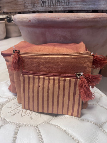 Small Canvas Zip Up Pouch | Terracotta Stripe