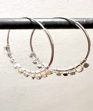 Load image into Gallery viewer, Large square bead detailed sterling silver hoops