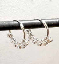 Load image into Gallery viewer, Sterling Silver hoop earrings with small cube beads
