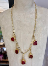 Load image into Gallery viewer, Orange carnelian charm necklace in gold on a chain link chain